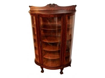 Antique Larkin Company Oak Triple Bow Front Curio Cabinet With Wooden Shelves (RETAIL $3,750)