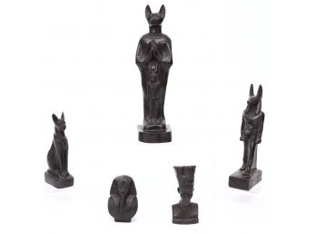 Vintage Egyptian Hand Carved Black Stone Figurines