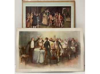 Lot Vintage Prints - A Toast 1895 New Years By Granville-Smith - Best Wishes Calendar Print 18th C Fashion
