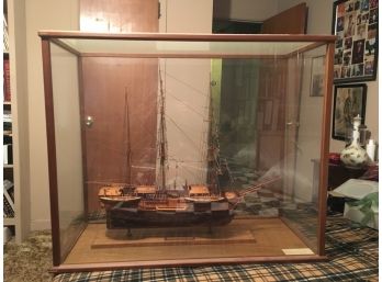 Charles Morgan Wooden Ship Model With Glass Display Case