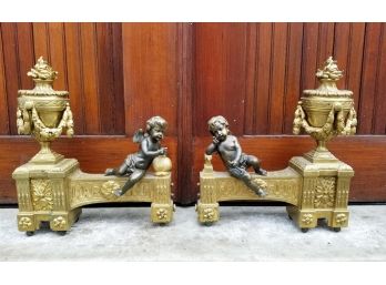 Vintage Empire Style Ormolu And Bronze Fireplace Chenets