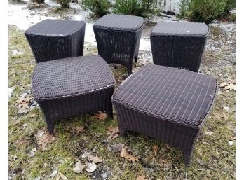 Five Small Outdoor Tables In Brown Jordan Style