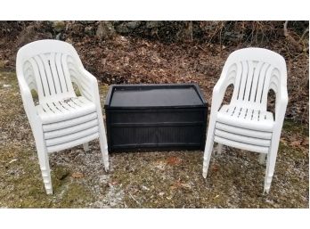 Suncast Outdoor Storage Bin And Outdoor Chairs