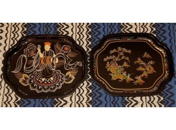 Vintage Elite Trays Made In England, Asian Inspired Scenes 7.5' X