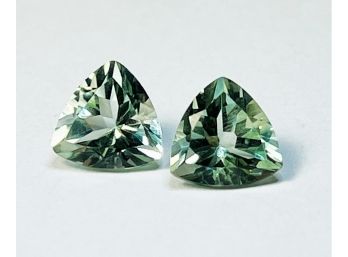 4.25 Carat TW Matched Pair---10mm Trillian Cut Prasiolite (Green Amethyst)  Loose Gemstones