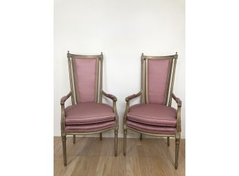 Pair Of Pink Upholstered Louis XIV Chairs