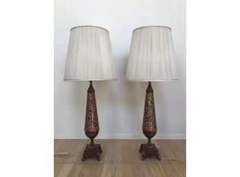 Pair Of Tall Gold Detail Lamps