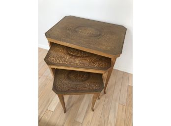 Trio Of Signed Inlaid Wood Nesting Tables