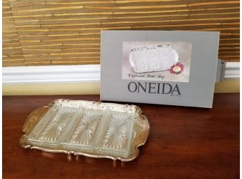 Oneida Silverplate And Cut Glass Relish Tray