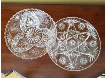 Vintage Cut Glass Serving Platter And Bowl