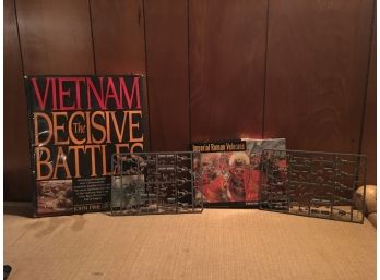 War Themed Items Featuring Vietnam Book And Toy Soldier Set
