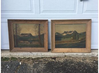 Set Of 2 Framed Wooden Paintings