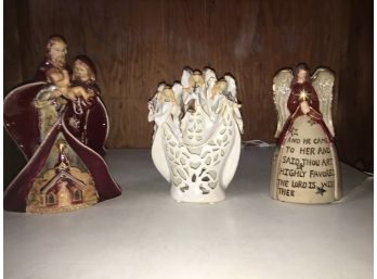 Lot Of 3 Porcelain Christmas Candle Holder Decorations