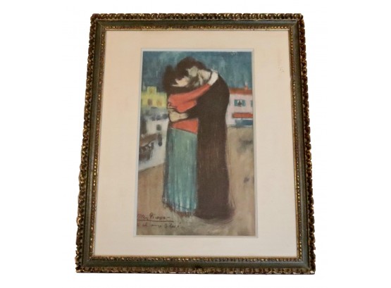 Pablo Picasso (after) Early Pastel Les Amants De La Rue Litho In Vintage Wood Frame