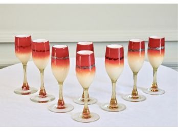 Set Of 8 Charles Correll Glass Studio Peachblow Flute Glasses