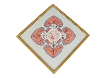 Silk Floral Embroidered Textile Art In Gold Gilt Frame