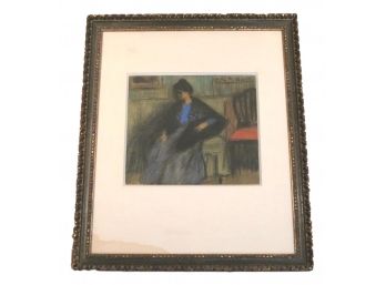 Pablo Picasso (after) Early Pastel 'La Femme Au Chale' Litho In Vintage Wood Frame