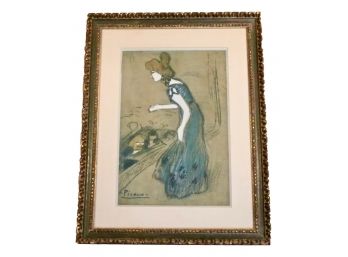 Pablo Picasso (after) Early Pastel  “La Diseuse (The Fortune Teller”) Litho In Vintage Wood Frame