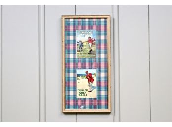Vintage Golf Advertisements Matted In Plaid And Framed In Gold Gilt