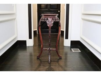 Asian Octagonal Rosewood And Pink Marble Carved Pedestals Is 36' Height 1 Of 2