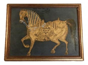 Adorned Prancing Golden Horse Art Framed In Gold Gilt