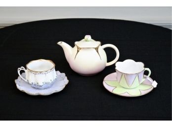 Julia Aryeh Tea Pot And Two Cups And Saucers