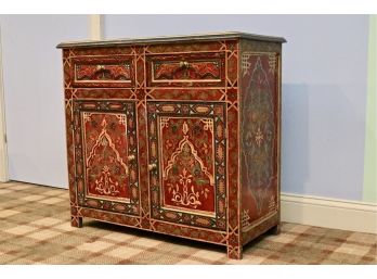 Antique Gold Leaf And Jewel-tone Hand Painted Accent Cabinet