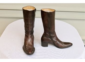 AEFFE Brown Leather Mid-Calf Boots