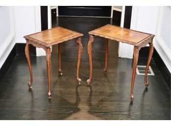Set Of 2 Floral Inlaid Nesting Tables With Cabriole Legs