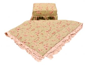 Child's Cabbage Rose Vintage Style Throw And Small Ruffled Ottoman