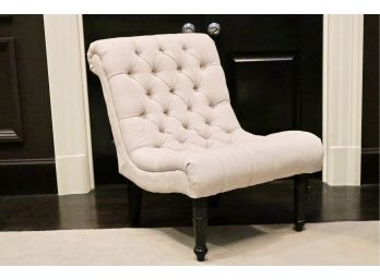 Tufted Serpentine Slipper Chair With Tapered Espresso Legs