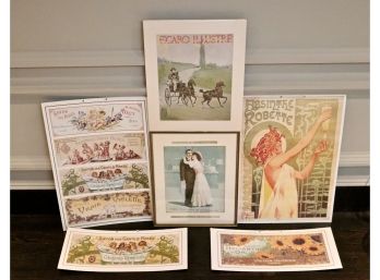 Set Of 6 Vintage Advertising Posters And Lithographs