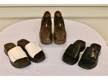Set Of 3  Mui Mui Brand Slide Sandals And  Walking Shoes