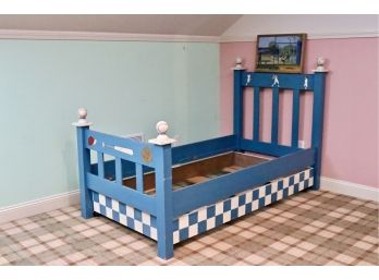 Vintage Custom Baseball Theme Twin Bed With Checkered Trundle And Little League Baseball I Art