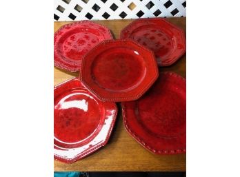 Five Vintage Red Dinner Plates By Rosenthal Netter