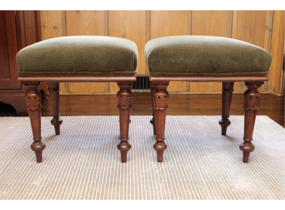 Pair Of Two Upholostered Mahogany Benches / Stools