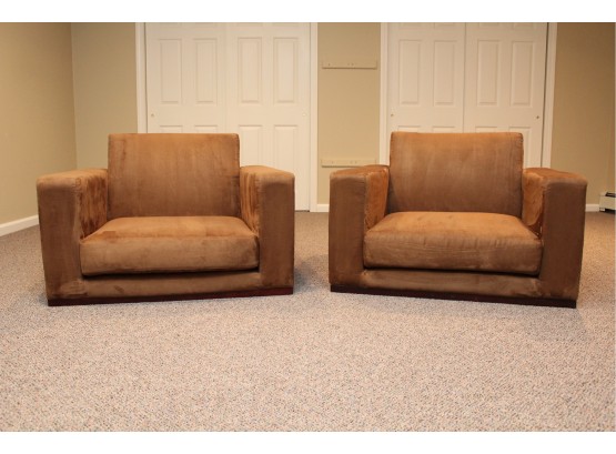 Pair Of Two Cappuccino Micro-Suede Cube Style Chairs
