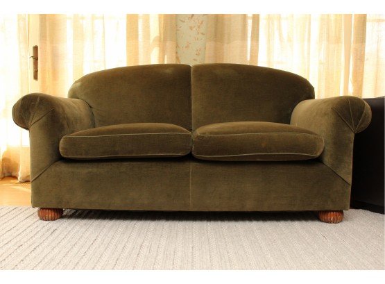 Custom Made Down Filled Two Cushion Green Loveseat
