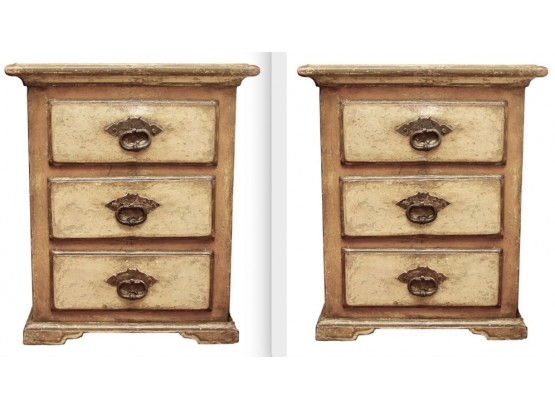 Pair Of Roberta Schilling Artisan Three Drawer End Tables