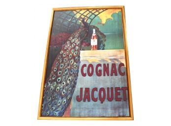 Vintage LARGE Framed French Liquor Cognac Jacquet Advertisement Poster By Camille Bouchet Peacock