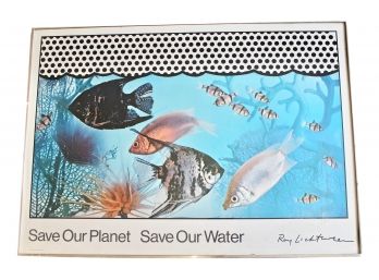 Roy Lichtenstein Signed Framed Screen Print 'Save Our Planet Save Our Water' Olivetti Project 1971