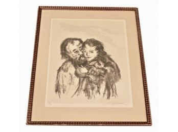 Alexander Dobkin (Italian, 1908-1975) 'Grandfather And Granddaughter' Signed And Numbered (58/100) Lithograph