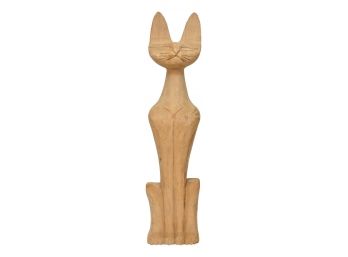 Carved Wood Cat Figurine Signed PU
