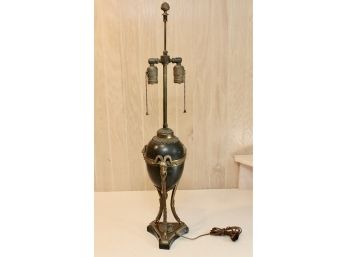Empire Style Urn Form Brass Table Lamp With Decorative Rams Head