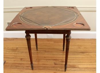 Antique Leather Swivel Top Card Table