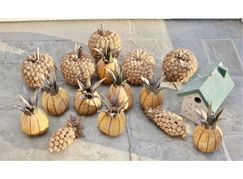 Bird House, Decorative Hand Carved Wood Pineapples And More