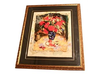 Hand Signed Alexander And Wissotzky 'Red Flowers In The Dark' Framed Limited Edition (69/295) Serigraph