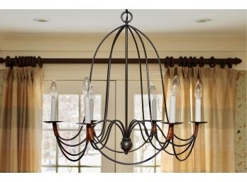 Black Metal Six Arm Chandelier With Beaded Shades
