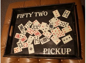 Hand Painted Fifty Two Card Pick Up Wooden Tray With Handles