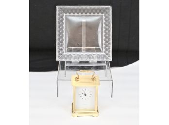 Tiffany & Co. Carriage Clock And Tiffany Square Crystal Plate